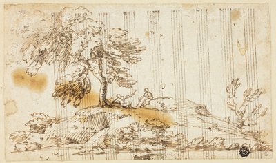 Dos hombres sentados bajo un árbol en la ladera de Giovanni Francesco Grimaldi