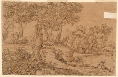 Paisaje boscoso con un estanque de Giovanni Francesco Grimaldi
