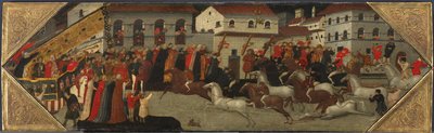 Panel de un Cassone: La carrera del Palio en las calles de Florencia, 1418 de Giovanni Francesco Toscani