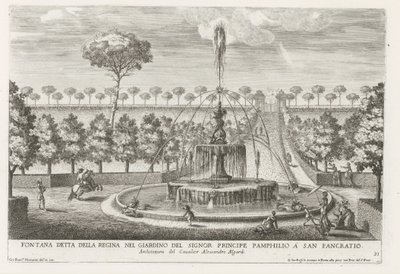 Fontein in de tuinen van Villa Doria Pamphilj te Rome Fuente conocida como la Reina en el jardín del Príncipe Pamphilio en San Pancratio (título sobre objeto) Las fuentes en los palacios y jardines de Roma (título de la serie) Fonteinen in de paleizen en t de Giovanni Francesco Venturini