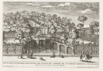 Fontein in de tuinen van Villa Doria Pamphilj te Rome Vista de las fuentes del lado derecho del teatro del jardín (...) (título sobre objeto) Las fuentes en los palacios y jardines de Roma (título de la serie) Fonteinen in de paleizen en tuinen van Rome (s de Giovanni Francesco Venturini