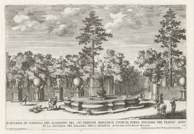 Fontein van Narcissus en de Villa Borghese te Rome Fuente de Narciso en el jardín del Sr. Príncipe Borghese (...) (título sobre objeto) Las fuentes en los palacios y jardines de Roma (título de la serie) Fonteinen in de paleizen en tuinen van Rome (título  de Giovanni Francesco Venturini