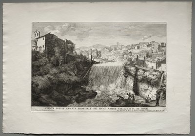 The Fountains of Rome (Le fontane di Roma), Book IV, plate 27: View of the Principal Cascade of the River Aniene in the City of Tivoli (Veduta della Cascata Principale del Fiume Aniene nelle citta di Tivoli) de Giovanni Francesco Venturini