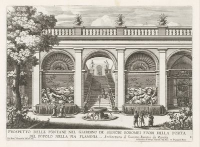 Tuin van een paleis te Rome Prospecto de las fuentes en el jardín de los señores Boromei (...) (título sobre objeto) Las fuentes en los palacios y jardines de Roma (título de la serie) Fonteinen in de paleizen en tuinen van Rome (título de la serie) de Giovanni Francesco Venturini