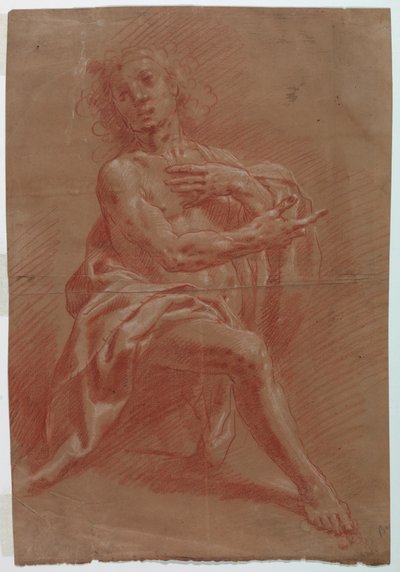 Dibujo, Hombre arrodillado, para una Adoración de los pastores, 1601-1650 de Giovanni Giacomo Barbelli