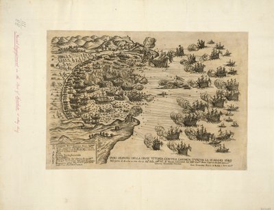 VERDADERO DESIGNIO DE LA GRAN VICTORIA CONTRA LARMATA TVRCHA LI. 15. MAYO 1649 En el puerto de Focchie en asia por. 17. Ga:ni del Sere:ma Re.a de Venecia Comandado por Ecc:mo Gia.mo Riua Capitán de dichos Galeones Victoria Verdaderamente Gloriosa de Giovanni Giacomo De Rossi