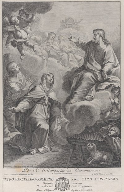 Santa Margarita de Cortona, arrodillada ante Cristo, después de Pietro Andrea Pucciardi de Giovanni Girolamo Frezza
