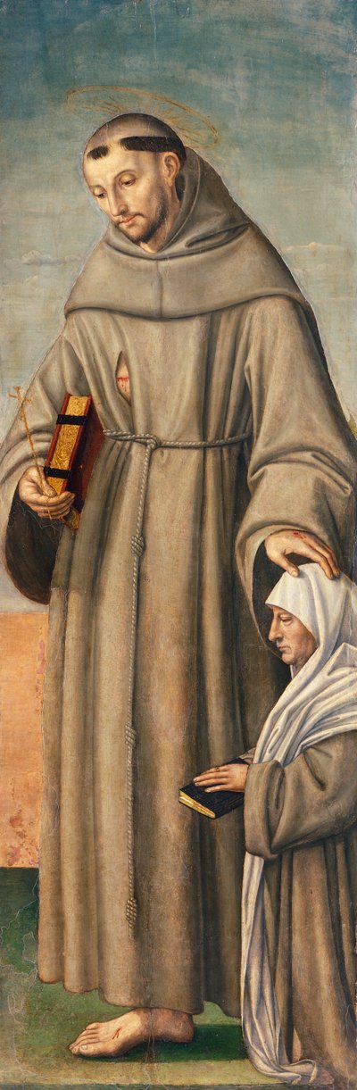 San Francisco y Comisario, bisagra del tríptico que representa la Natividad con los santos Francisco y Bartolomé con dos donantes de Giovanni Girolamo Savoldo