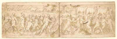 Fugitivos bárbaros y sus animales son sacados de su escondite (CXVI); en la parte superior izquierda el final de un cartucho con un pergamino (adición propia de Guerra) de Giovanni Guerra