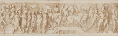 Soldados romanos construyendo un campamento (final de LXXXII); un discurso (LXXXIII); romanos cruzando un río en un puente de pontones (LXXXIV); mujeres son tomadas prisioneras (inicio de LXXXV) de Giovanni Guerra