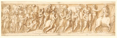 Romanos en marcha (XXXVI); Marco Aurelio, Pompeyo y un asistente observan la marcha (XXXVII); una parada en la marcha (XXXVIII) de Giovanni Guerra