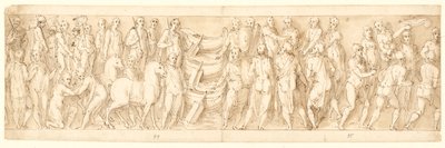 Los sármatas se rinden (LIII); Los germanos son llevados a través del Danubio (LIX); Los germanos acusados por los sármatas ante Marco Aurelio (LX); inicio de una escena de decapitación (LXI) de Giovanni Guerra