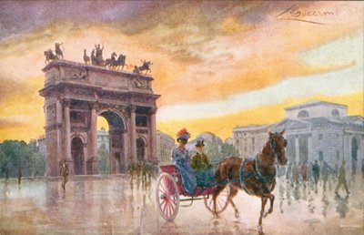 Milán / Milan: Arco della Pace (litografía en color) de Giovanni Guerzoni