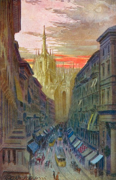 Milán / Milan: Corso Vittorio Emanuele II (litografía en color) de Giovanni Guerzoni