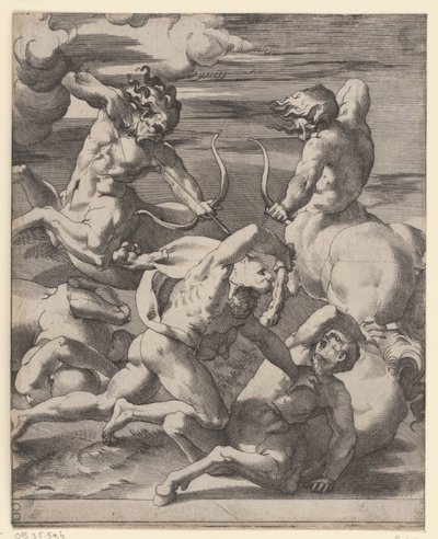 Hércules luchando contra centauros Escenas con Hércules (título de la serie) de Giovanni Jacopo Caraglio
