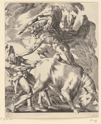 Hércules pelea con Caco Escenas con Hércules (título de la serie) de Giovanni Jacopo Caraglio