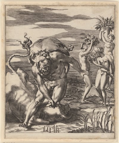 Hércules lucha con Achelous Escenas con Hércules (título de la serie) de Giovanni Jacopo Caraglio
