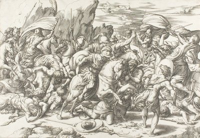 La batalla alrededor del escudo y la lanza de Giovanni Jacopo Caraglio