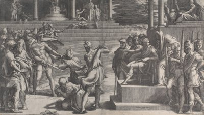 El martirio de San Pablo y la condena de San Pedro, 1524-27 de Giovanni Jacopo Caraglio