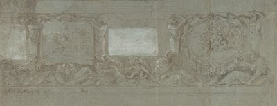 Diseño para una decoración mural con el sacrificio de Abraham y la huida a Egipto, ca. 1600-1647 de Giovanni Lanfranco