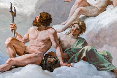 Plutón, dios del Inframundo, y su esposa, Prosperina. Detalle de "El consejo de los dioses" 1624-1625. fresco de Giovanni Lanfranco