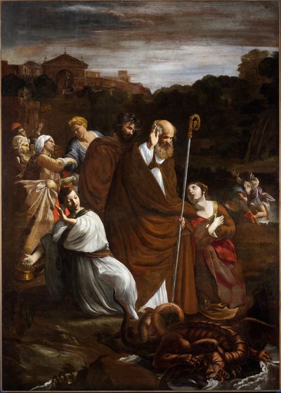 San Verano libera a Albenga del dragón, c.1615 (óleo sobre lienzo) de Giovanni Lanfranco