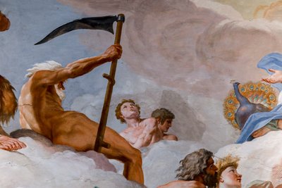 Saturno, dios del tiempo. Detalle de "El consejo de los dioses" 1624-1625. fresco de Giovanni Lanfranco