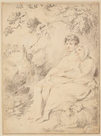 Niño y niña con flauta y oveja de Giovanni Lanfranco