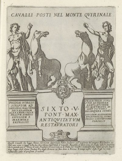 Dioscuren op de Quirinaal Caballos colocados en el Monte Quirinale (título sobre el objeto) Moderne en antieke Monumenten en bouwwerken en Roma (título de la serie) Adornos de edificios antiguos y modernos de la ciudad alma de Roma (título de la serie) de Giovanni Maggi