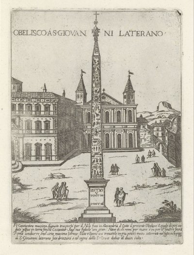 Obelisco de Letrán detrás de San Juan de Letrán en Roma Obelisco a S. Giovanni Laterano (título sobre objeto) Monumentos y edificios modernos y antiguos en Roma (título de la serie) Ornamenti di fabriche antichi et moderni dell