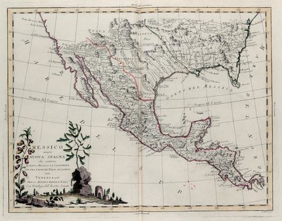 México o Nueva España que contiene Nuevo México, California con una porción de países adyacentes, del Tomo IV del Nuevo Atlas, grabado por G. Zuliani, 1785 de Giovanni Marco Pitteri