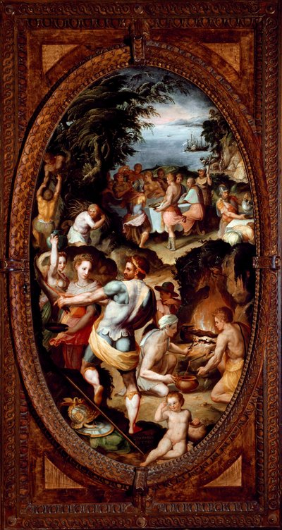 El descubrimiento del vidrio. La preparación de un banquete. de Giovanni Maria Butteri