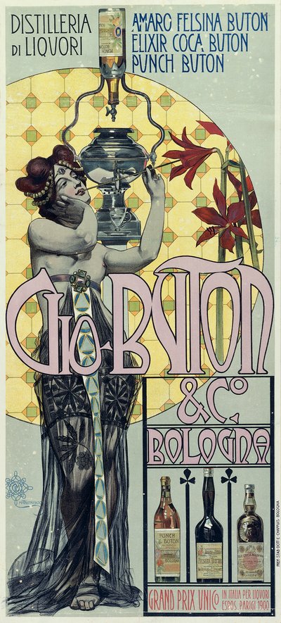 Cartel publicitario de la destilería de licores Gio Buton y C Bologna de Giovanni Maria Mataloni