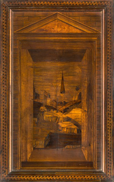 Coro canónico de madera, taraceado por Giovanni Maria Platina 1484, Sitial superior de Giovanni Maria Platina