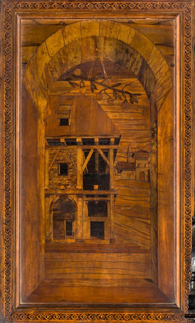 Coro canónico de madera, taraceado por Giovanni Maria Platina 1484, Sitial superior de Giovanni Maria Platina