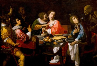 La muerte llega a la mesa del banquete Memento Mori, c. 1635 de Giovanni Martinelli