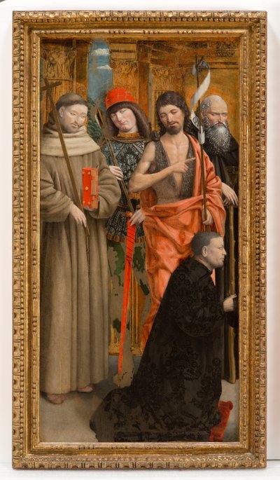 Los santos Francisco de Asís, Sebastián, Juan Bautista y Antonio Abad con el donante de Giovanni Martino Spanzotti