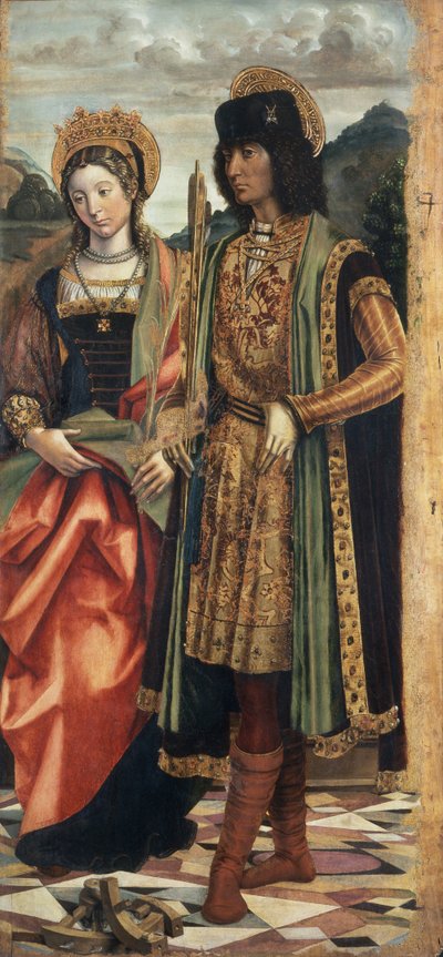 Santa Catalina de Alejandría y San Sebastián, c.1496 (temple sobre tabla) de Giovanni Martino Spanzotti