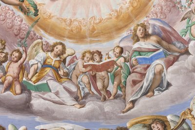Ángeles y putti cantando (detalle) de Giovanni Mauro della Rovere