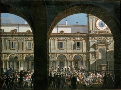 Domenico Pino habla a la multitud en la plaza Mercanti en Milán, 21 de abril de 1814 de Giovanni Migliara