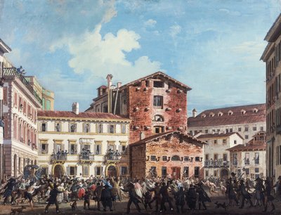 Milán, turba enfurecida atacando la casa del Ministro de Finanzas Giuseppe Prina, 20 de abril de Giovanni Migliara