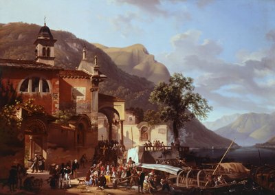 Procesión en Riva al Lago, Giovanni Migliara (1785-1837) de Giovanni Migliara