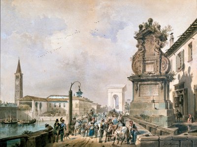 Vista del puente Trofeo sobre el Naviglio Pavese, Milán de Giovanni Migliara