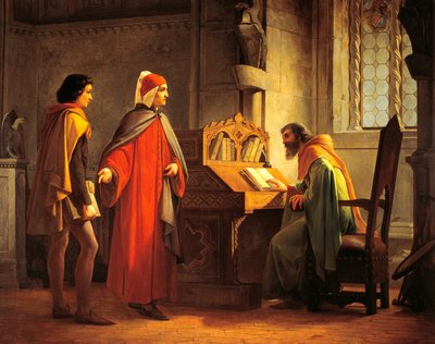 Dante Alighieri (1265-1321) presentando a Giotto a Guido da Polenta, por Giovanni Mochi (1829-1892) de Giovanni Mochi