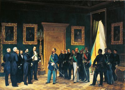 Segunda Guerra de Independencia - Víctor Manuel de Saboya recibiendo a los enviados toscanos con el Decreto de Anexión de Toscana al Reino de Italia de Giovanni Mochi