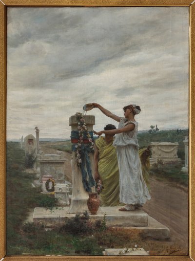 Honor a los héroes (un rito en la antigua Grecia) (óleo sobre lienzo) de Giovanni Muzzioli