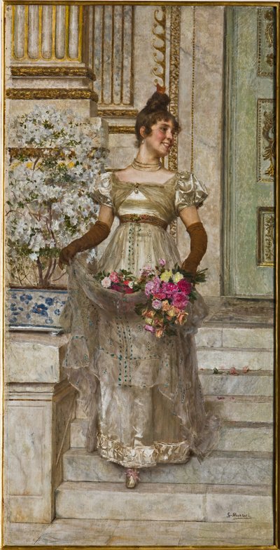 Mujer bajando la escalera (óleo sobre lienzo) de Giovanni Muzzioli