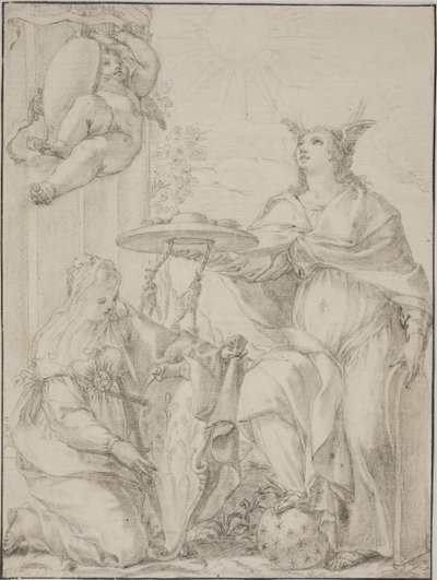 Alegoría con dos figuras femeninas, una representando la Fe sosteniendo un escudo de armas de Giovanni Odazzi