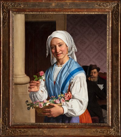 Chica con una cesta, dentro de la sala de billar (óleo sobre lienzo) de Giovanni Pagliarini