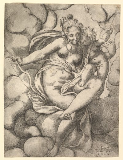 Venus y Cupido en las nubes, 1568 de Giovanni Paolo Cimerlino